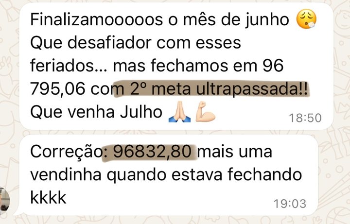 Fechamos junho em R$ 96.832,80 com a 2ª meta ultrapassada
