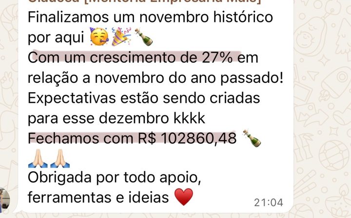 Finalizamos um novembro histórico, com crescimento de 27% em relação a novembro do ano passado, fechamos com R$ 102.860,48