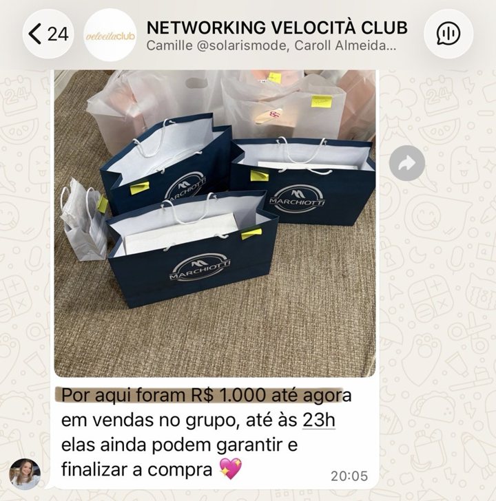 Por aqui foram R$ 1.000 até agora em vendas no grupo